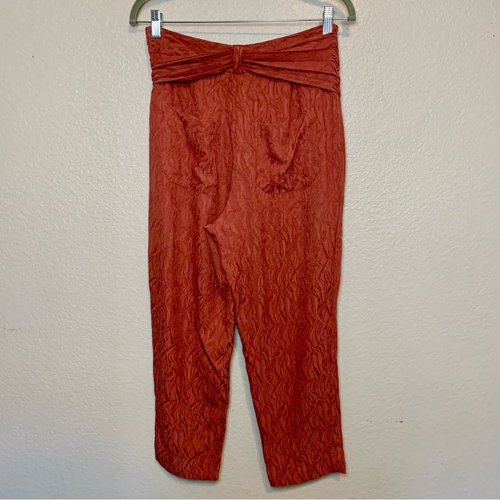 Anthropologie Ett:twa Aubade Tie Waist Textured Pants Cropped Dusty Rose Size 6 - Picture 8 of 14